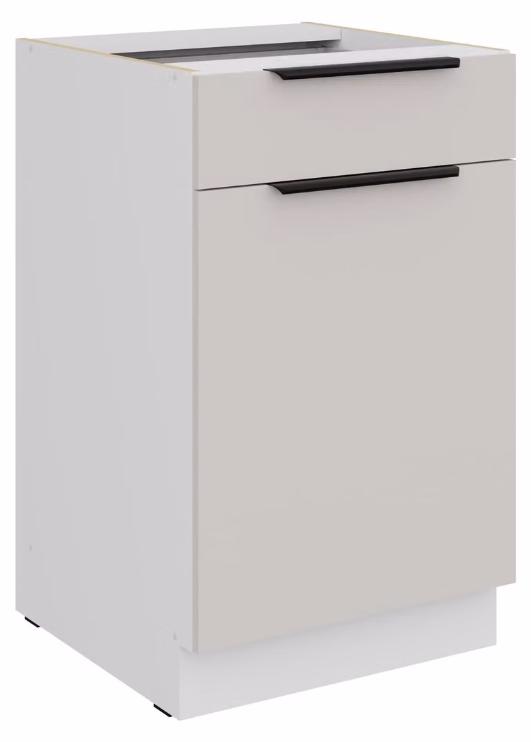 Mobile base da cucina 50 cm COMO, beige cashmere opaco + bianco opaco, cassetto a estrazione totale con chiusura ammortizzata, cucina, cucina a incasso, blocco cucina