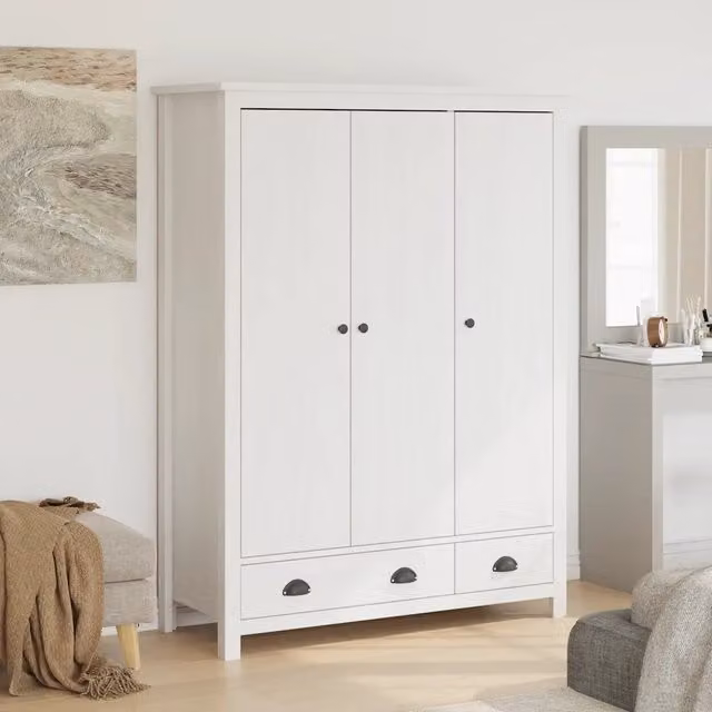 Armadio a 3 Ante Hill Bianco 127x50x170 cm in Legno di Pino 288952