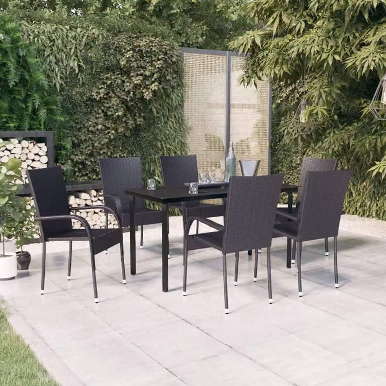 The Living Store Set da pranzo da giardino 7 pezzi nero
