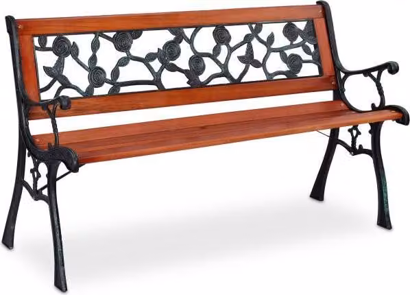 Panca da giardino con rose marrone scuro