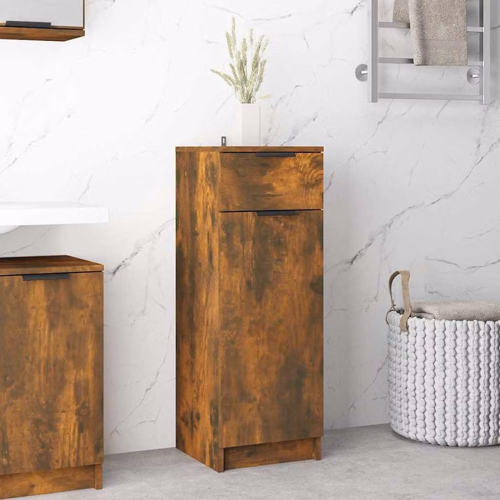 Armadietto da bagno sospeso vidaXL in legno Rovere Fumo, L/P/H: 32 x 34 x 90 cm