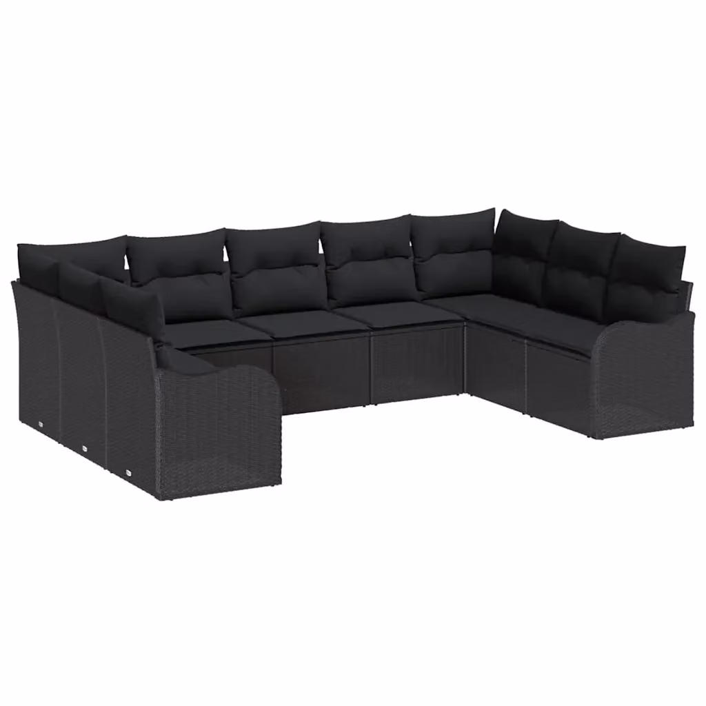 Set Divano da Giardino vidaXL 9 pz Nero con Cuscini e Struttura in Metallo – 2