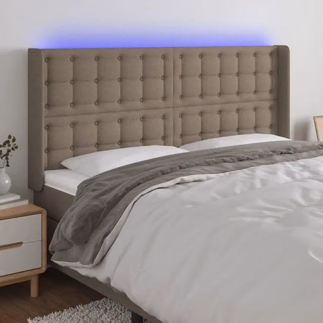 Testiera per letto con illuminazione LED e porta USB vidaXL in tessuto beige L: 203 cm, P: 16 cm, H: 118-128 cm