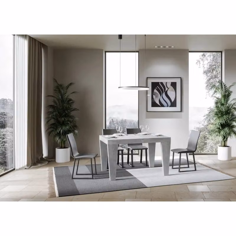 Tavolo allungabile moderno Itamoby Spimbo colore grigio con finitura cemento L: 90-224 cm, P: 120 cm, H: 77 cm – 2