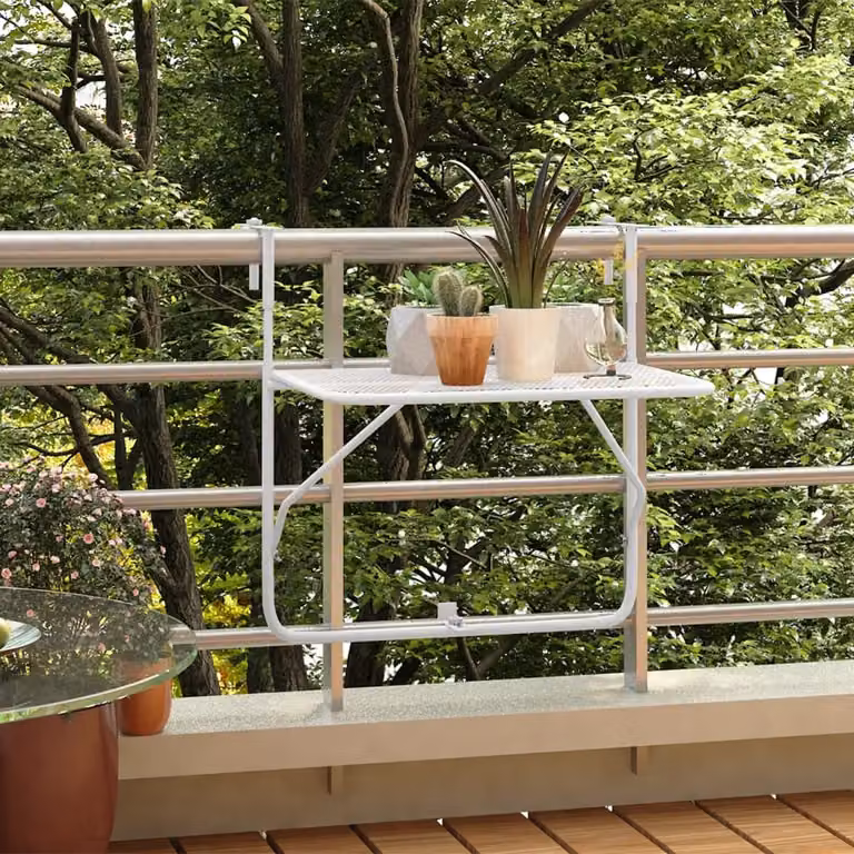 The Living Store Tavolo da balcone bianco 60x40 cm in acciaio
