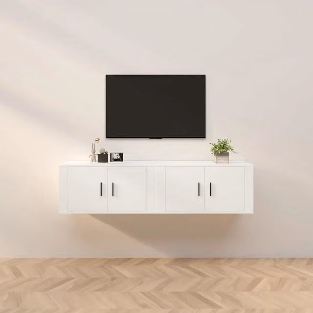 Mobili Porta TV a Parete 2 pz-Set di 2 Credenza per TV sospesa Bianco 80x34,5x40 cm