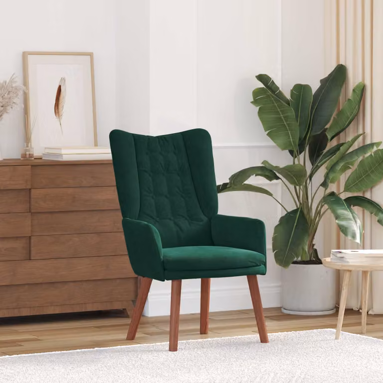 Poltrona vidaXL in velluto verde scuro con braccioli e struttura in legno