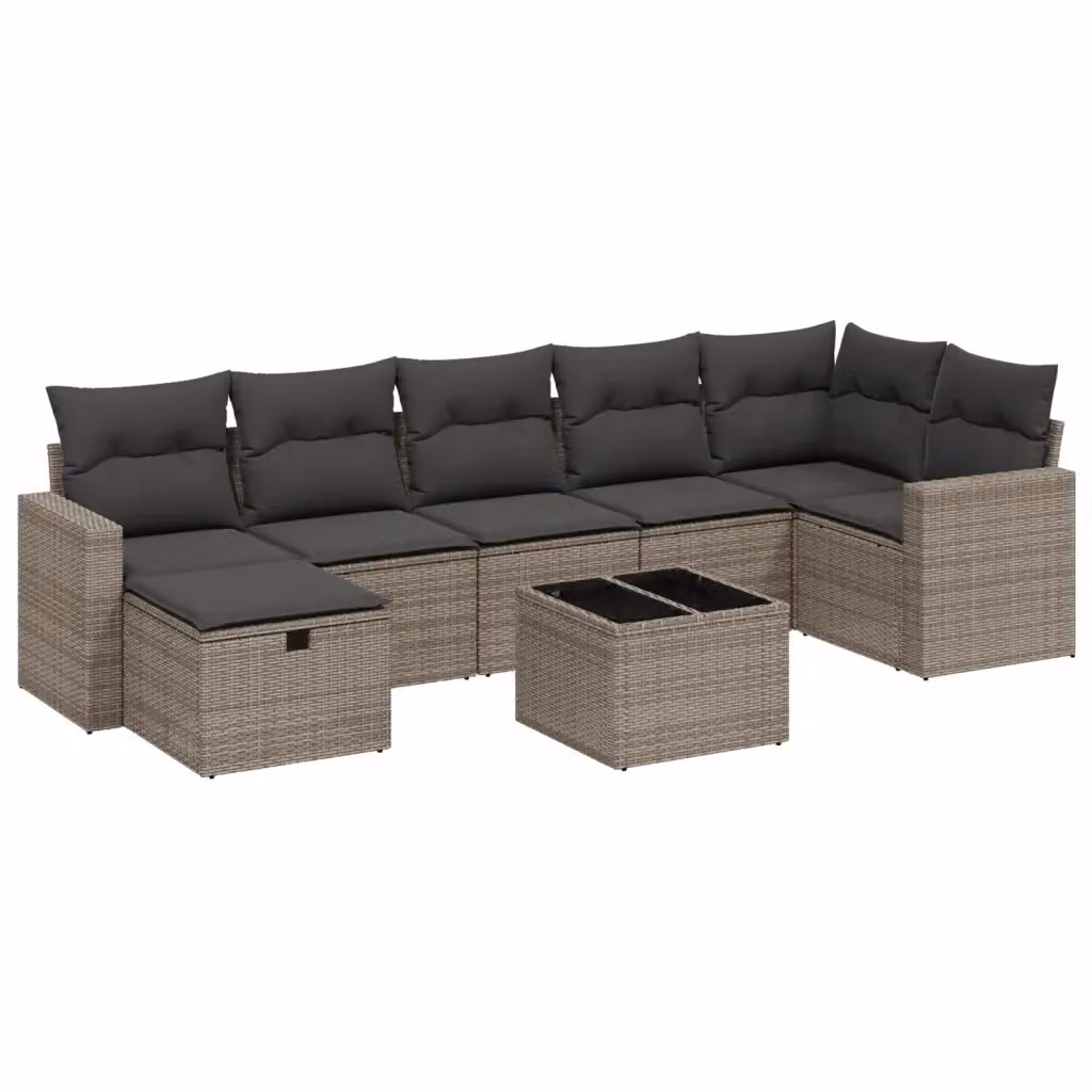 vidaXL Set Divano da Giardino a L 8 pz con Cuscini Grigio in Polyrattan e Struttura in Acciaio – 2