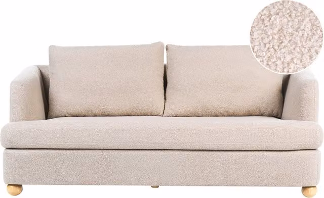 Divano a 3 posti con rivestimento in tessuto braccioli e gambe rotonde in legno per soggiorno beige
