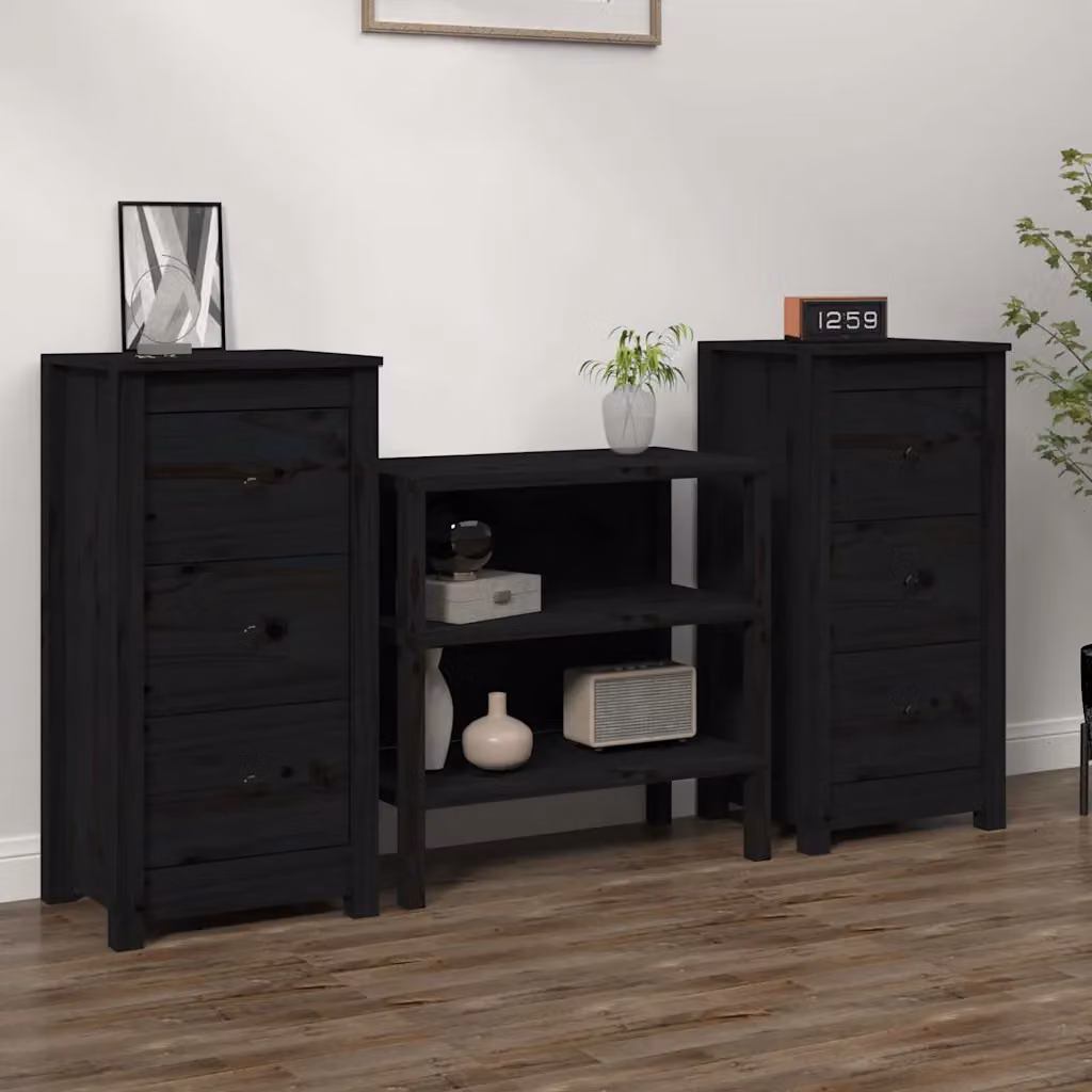 Set di 2 credenze vidaXL in legno massello di pino nere L/P/H: 40 x 35 x 80 cm
