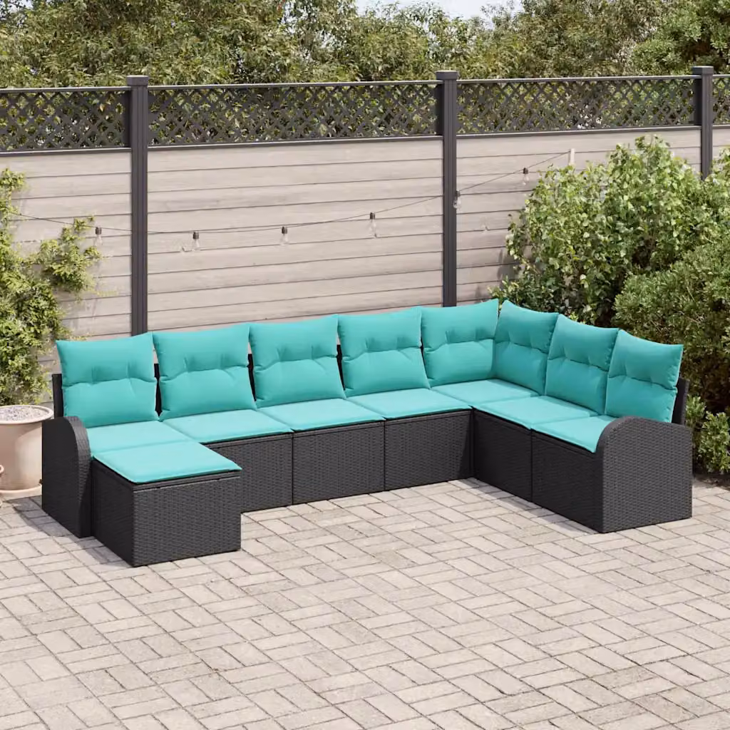 vidaXL Set di divani da giardino 8 pezzi in rattan con struttura in metallo, colore nero e turchese