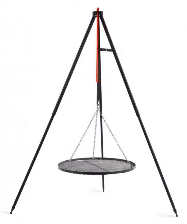 Barbecue da campeggio su treppiede 160 cm - griglia in acciaio naturale 50 cm