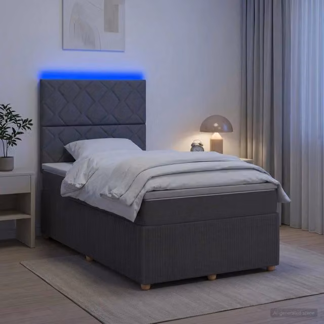 Letto Box Spring LED con Materasso Grigio Scuro 120 x 190 cm 3455819