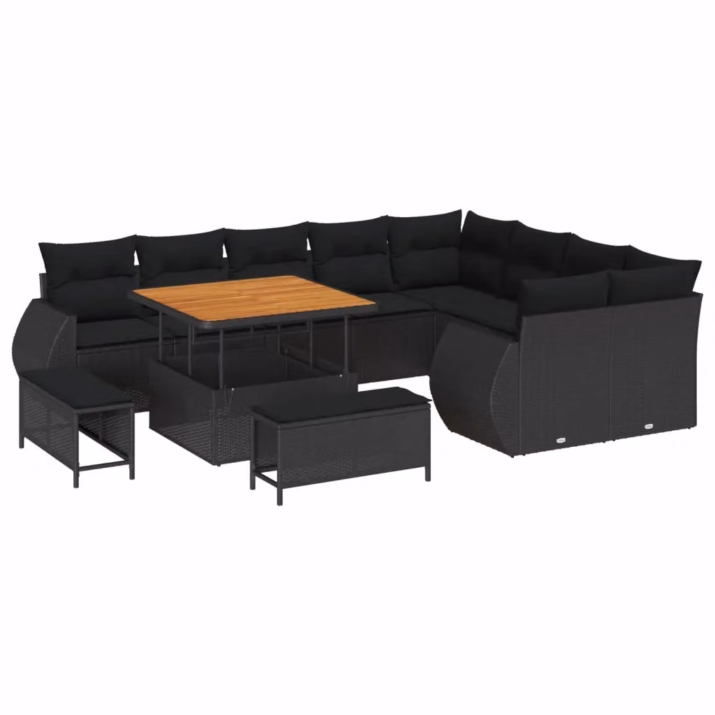 Set Divano da Giardino vidaXL a 12 Posti L-Shape Nero con Cuscini e Tavolino da Caffè in Metallo Verniciato a Polvere – 2
