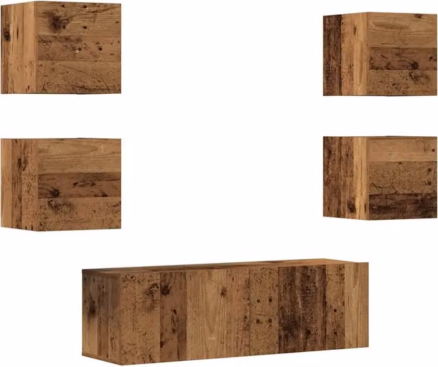 Set Mobile TV 5 pz | Armadietto TV | Mobile Porta TV Montato a Parete Legno Antico in Truciolato