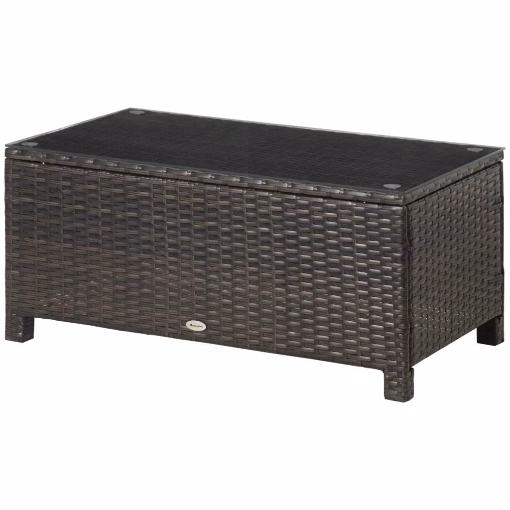 Tavolino da esterno Minimal in rattan sintetico marrone con piano in vetro L: 85 cm, P: 50 cm, H: 39 cm – 2
