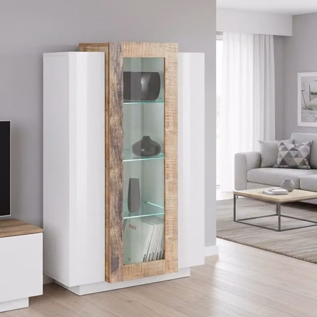 Mobile Espositore Kevin, Vetrina 7 Ripiani Made in Italy, 38x80x121h cm Bianco Lucido