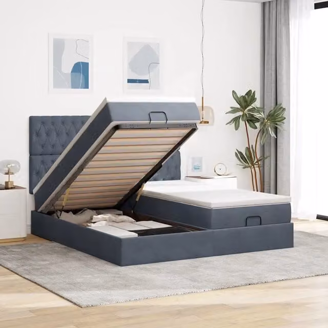 Letto con contenitore a sollevamento vidaXL in velluto con materasso L: 160 cm, P: 200 cm, H: 203 cm