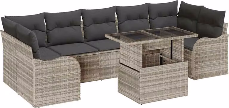 Set Divano da Giardino 8 pcs Grigio chiaro Poly Rattan