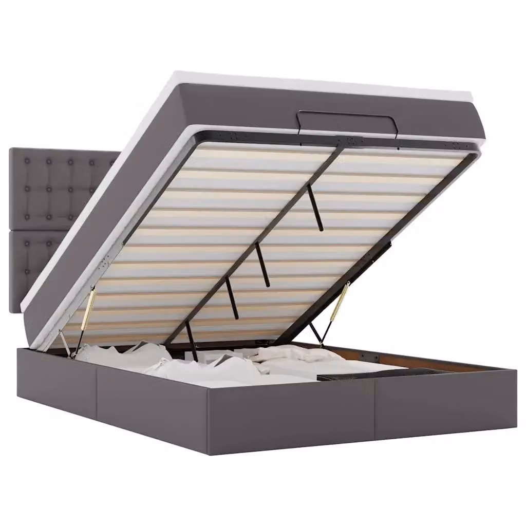 Letto con contenitore a sollevamento e materasso vidaXL in similpelle grigio e bianco, L: 200 cm, P: 140 cm, H: 128 cm, 144 cm, 203 cm, 280 cm – 2