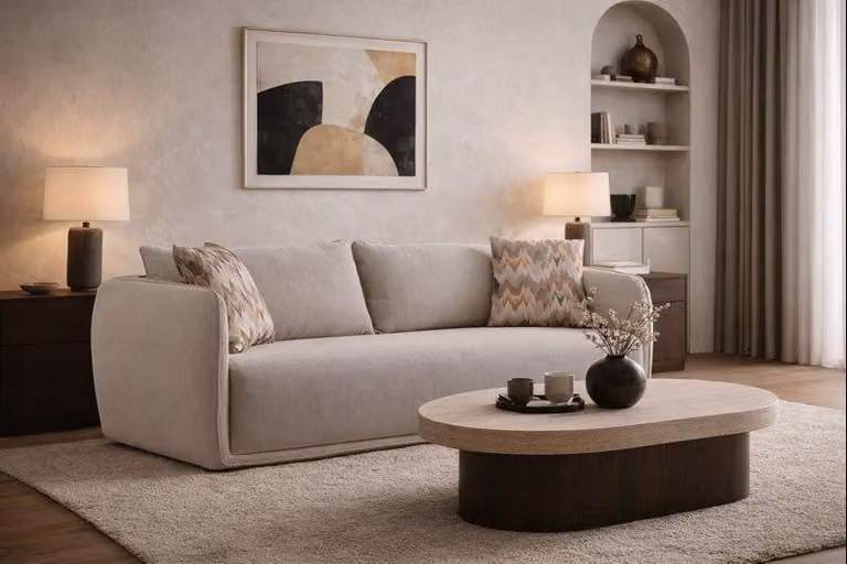 Stilvoller Beiger 2-Sitzer Designer Stoffsofa Polstercouch Sofa