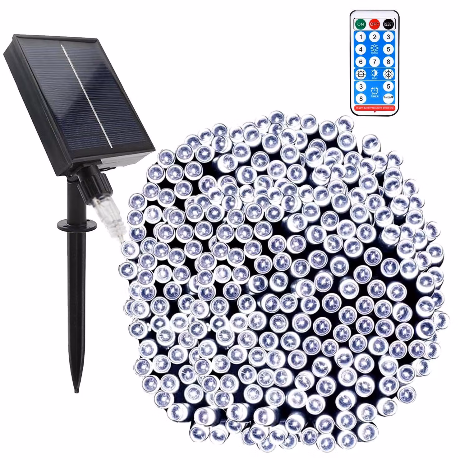 Catena luminosa solare, 200 LED, 22 metri, con telecomando, 8 modalità, impermeabile