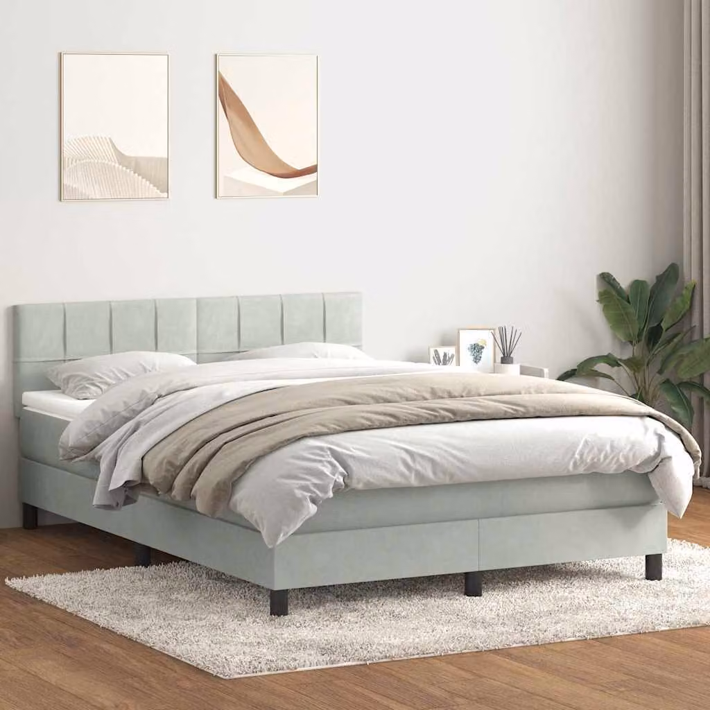 Maison Exclusive - Letto boxspring con materasso grigio chiaro 160x210 cm velluto