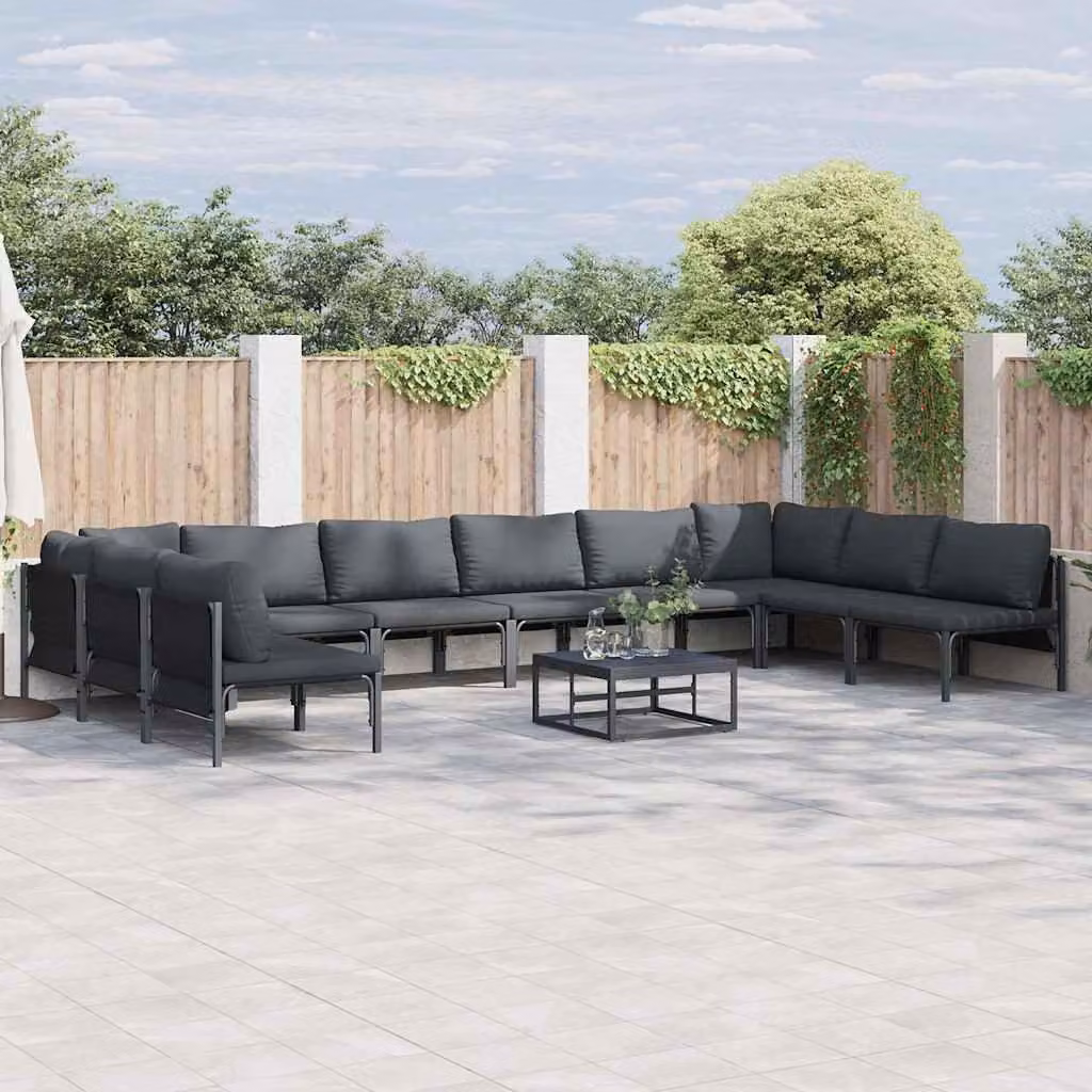 Maison Exclusive - Set di divani da giardino, 11 pezzi, colore nero, struttura in acciaio