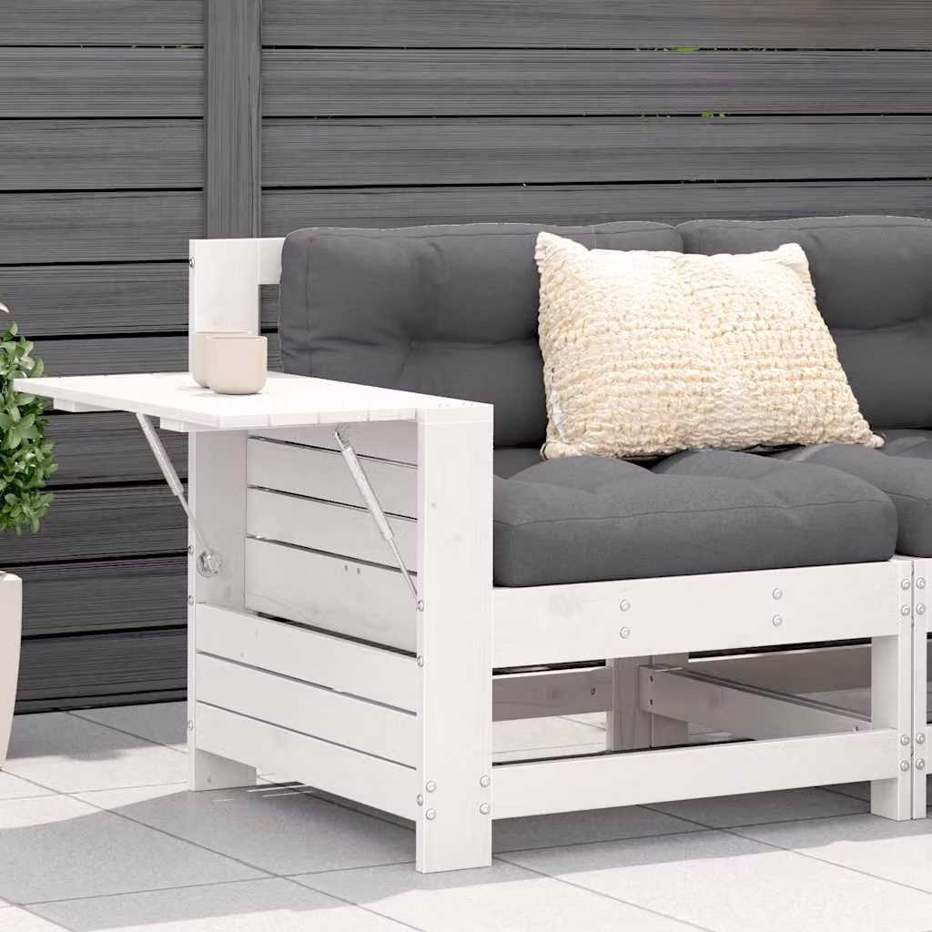 Set da giardino vidaXL in legno di pino laccato bianco con divano senza braccioli e tavolino e cuscini grigi