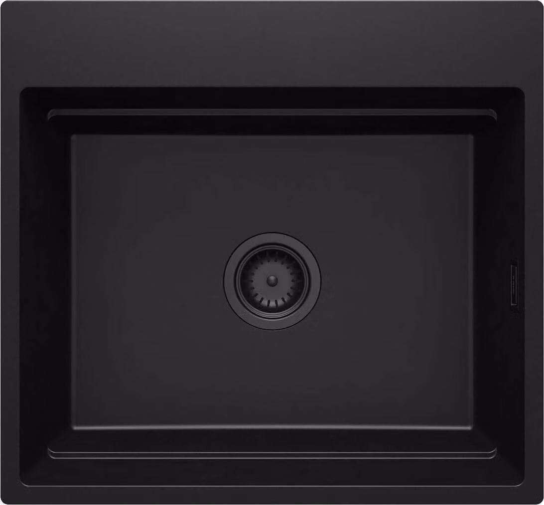Lavello Magnetic Nero in granito opaco, 560x520 mm, 1 vasca, resistente alle macchie e al calore