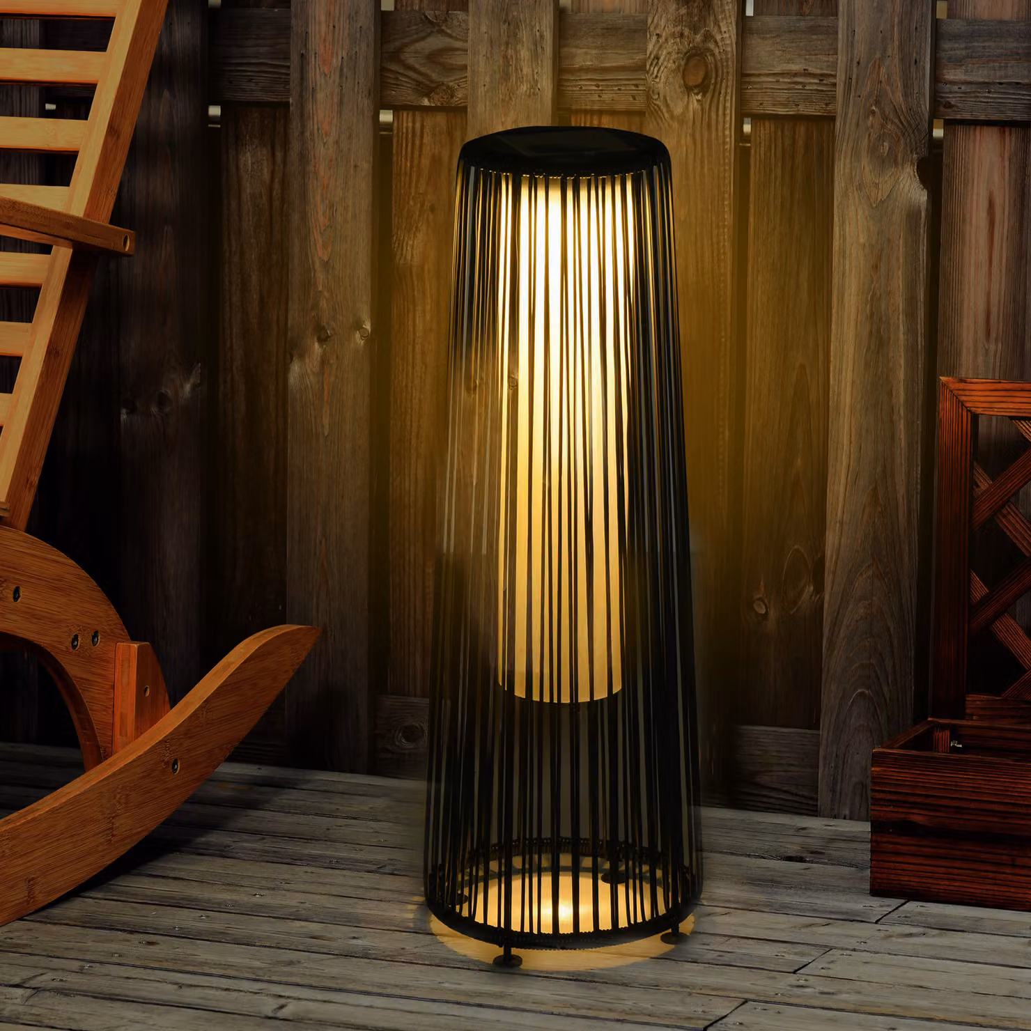 Lanterna Solare da Giardino LED Outsunny in Rattan e Metallo, Nero, Ø 21.5 x H 61 cm – 2
