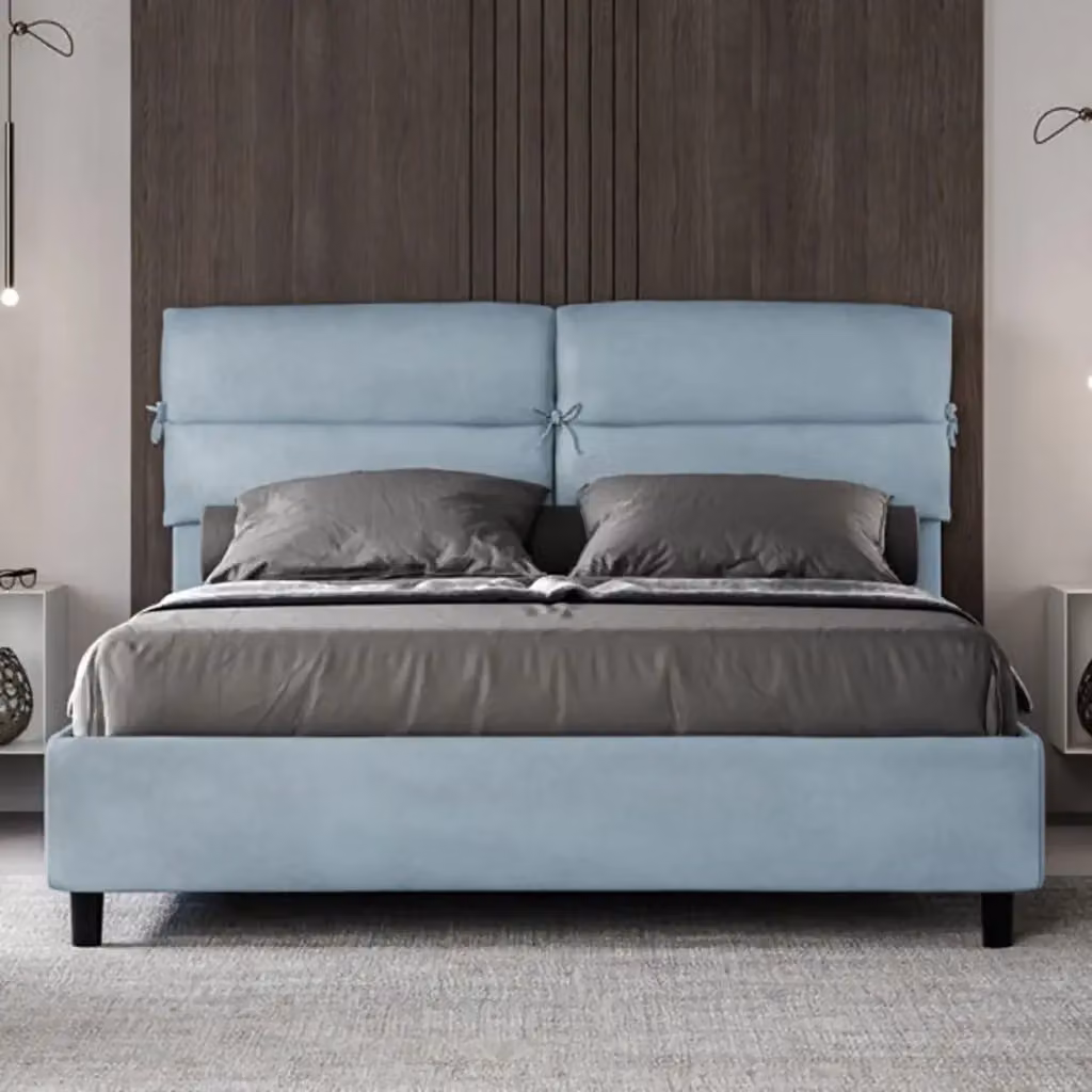 Letto matrimoniale contenitore Ityhome Nandy imbottito in microfibra azzurro L/P: 160 x 200 cm – 2
