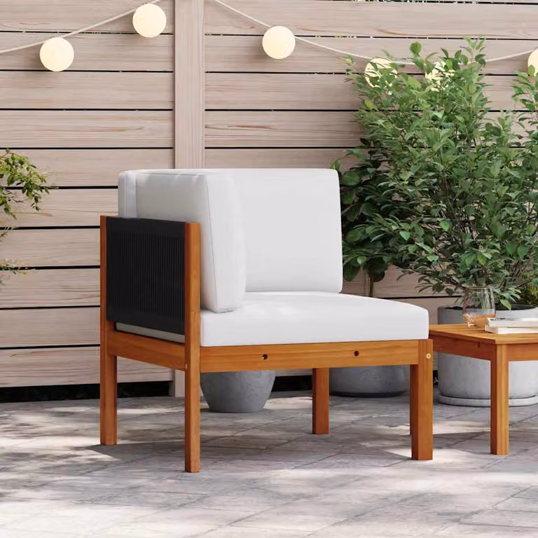 vidaXL Divano angolare da giardino moderno in legno di acacia con cuscini in tessuto rimovibili