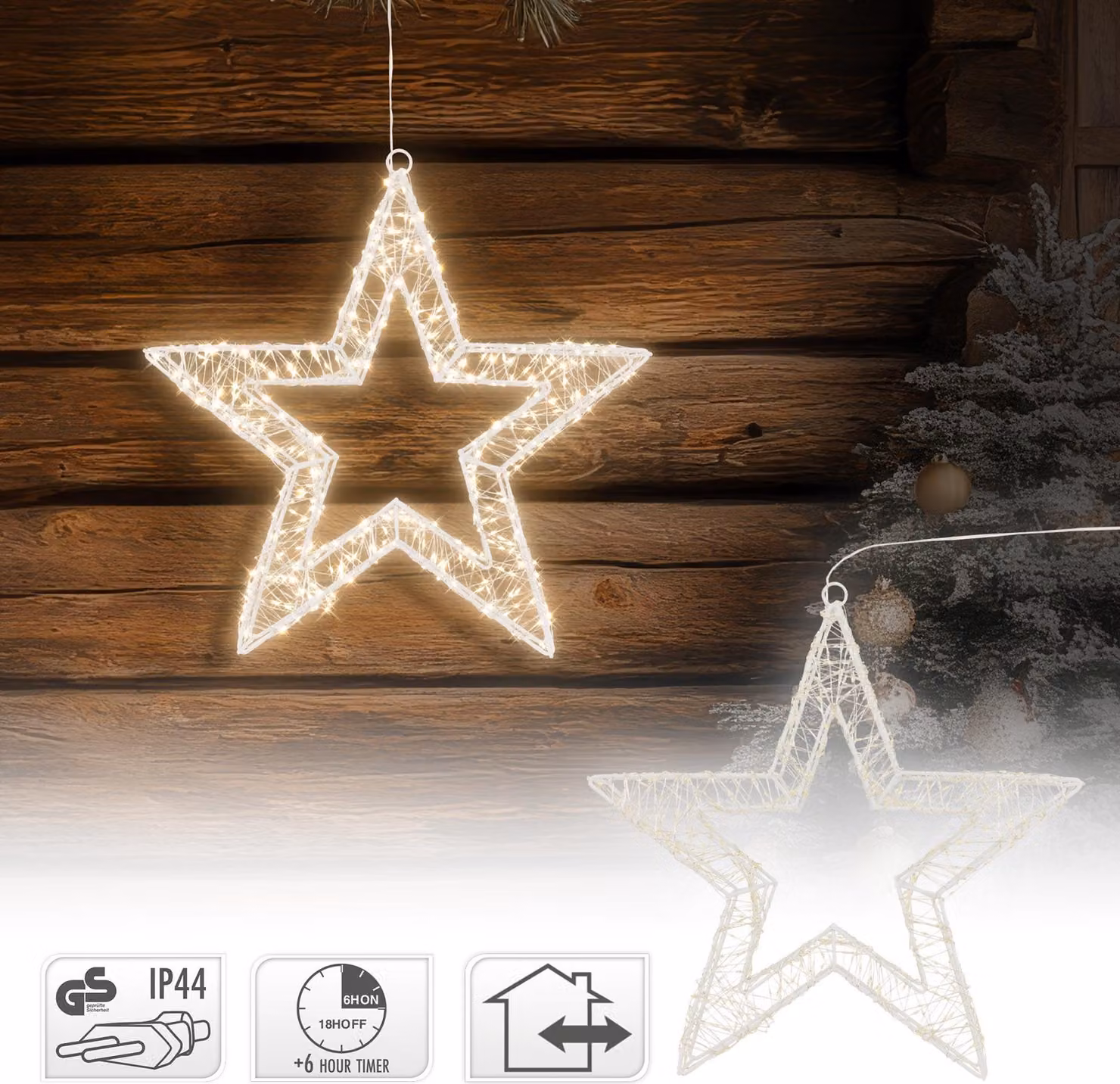 Stella di Natale a LED ECD Germany con 1440 LED bianchi caldi e timer, per interni/esterni, IP44 idrorepellente