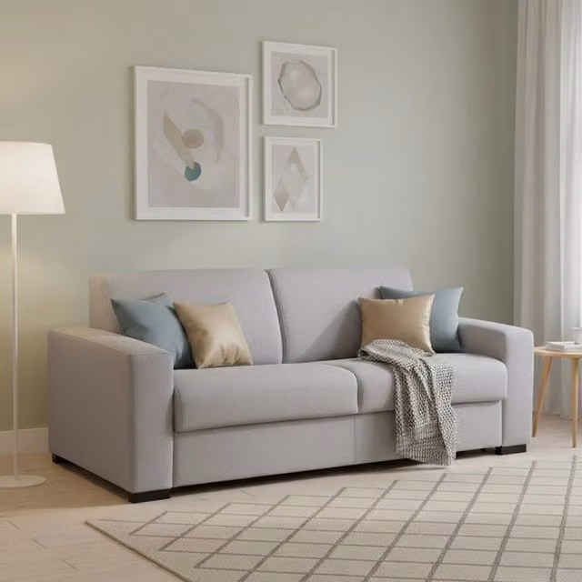 Divano Letto 2 Posti Alcatraz Talamo Italia Grigio con Rivestimento Sfoderabile e Contenitore