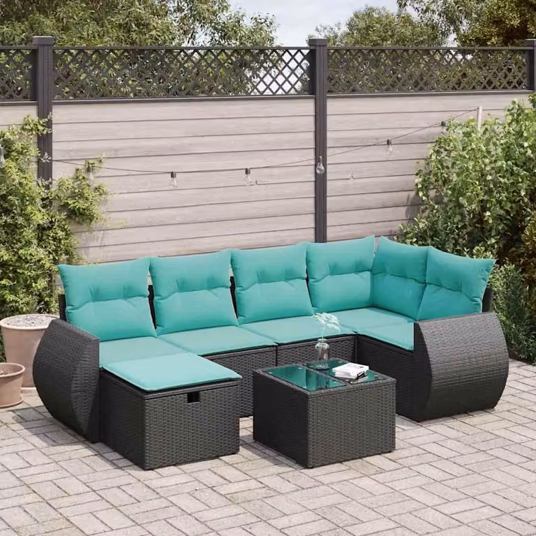 Maison Exclusive - Set Divani da Giardino con Cuscini 7pz Nero Polyrattan