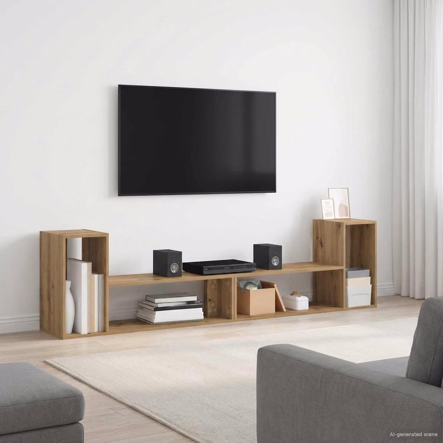 Mobile TV moderno vidaXL in legno color rovere con ruote L 100 cm x P 30 cm x H 50 cm