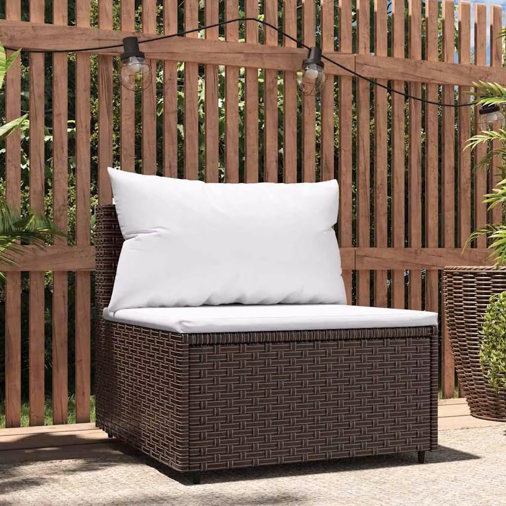 vidaXL Divano Centrale da Giardino in Polyrattan Marrone con Cuscini Bianchi