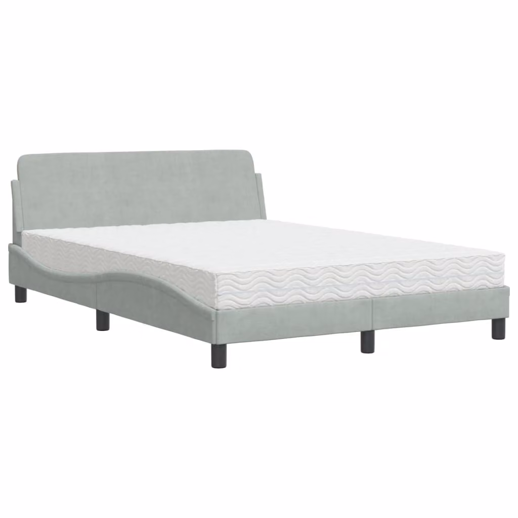 Letto con Materasso Dover Grigio Chiaro 140x200 cm in Velluto