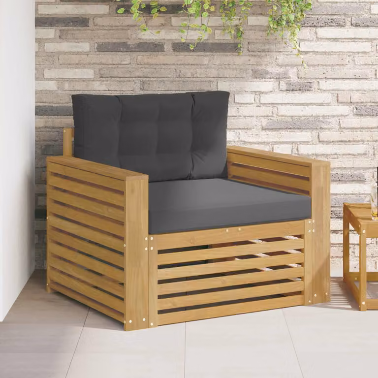 vidaXL Divano da esterno moderno in legno di acacia con cuscini bianchi e antracite