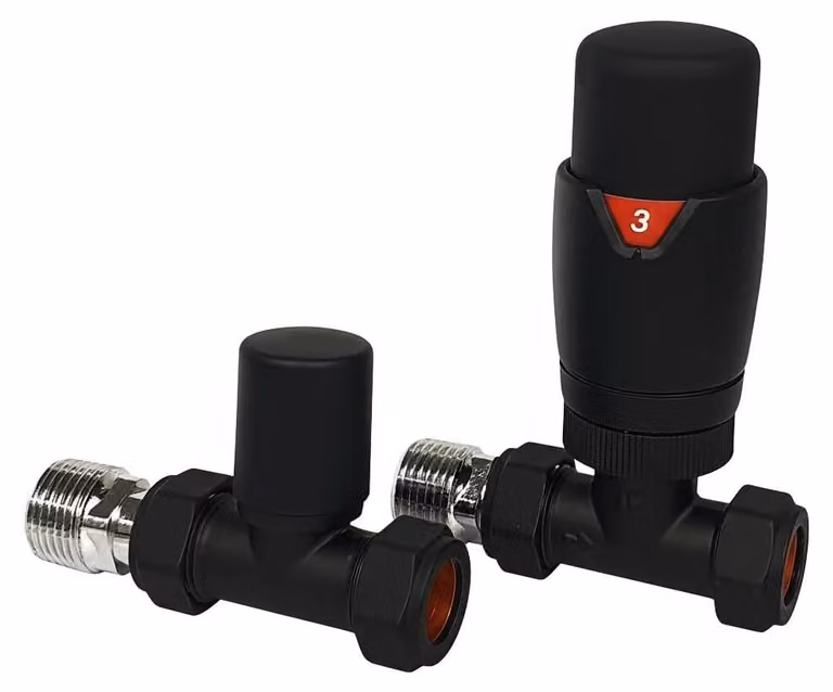 Omgoods - Valvola termostatica per radiatore, attacco diritto, colore nero - 1/2" - 15mm