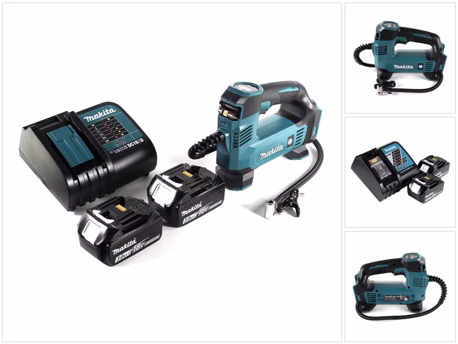 Compressore a batteria Makita DMP 180 SF 18 V 8,3 bar + 2 batterie da 3,0 Ah + caricabatterie