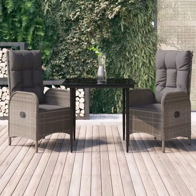 Set Salotto Giardino 3 pz con Cuscini Nero e Grigio Polyrattan 3185177