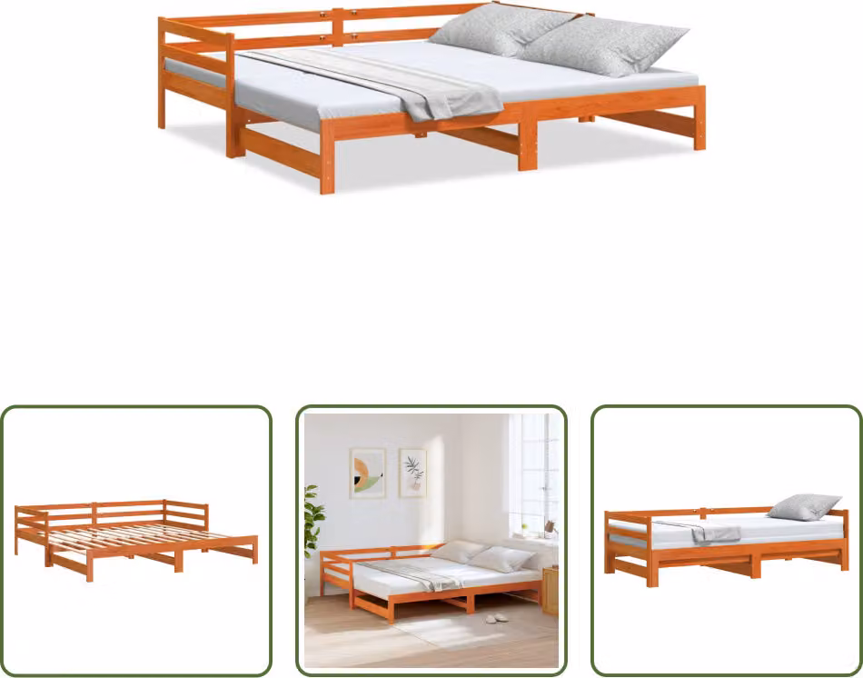 The Living Store letto da giorno allungabile marrone cera 90x200 cm in legno di pino massiccio