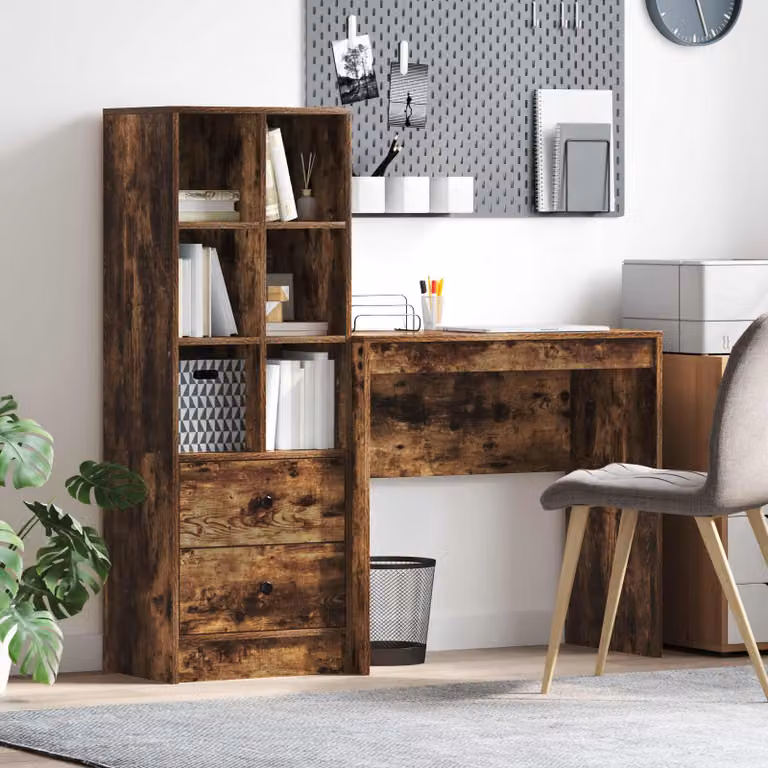 Set di 2 Scrivanie con Scaffale vidaXL in Rovere Fumé, Design Moderno, L/P/H: 125,5 x 40 x 127 cm