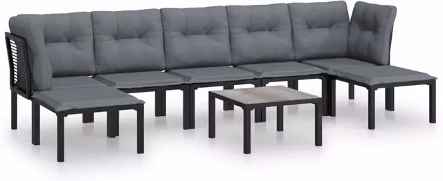 Set Salotto da Giardino 8 pz | Set di Mobili da Esterno Nero e Grigio in Polyrattan