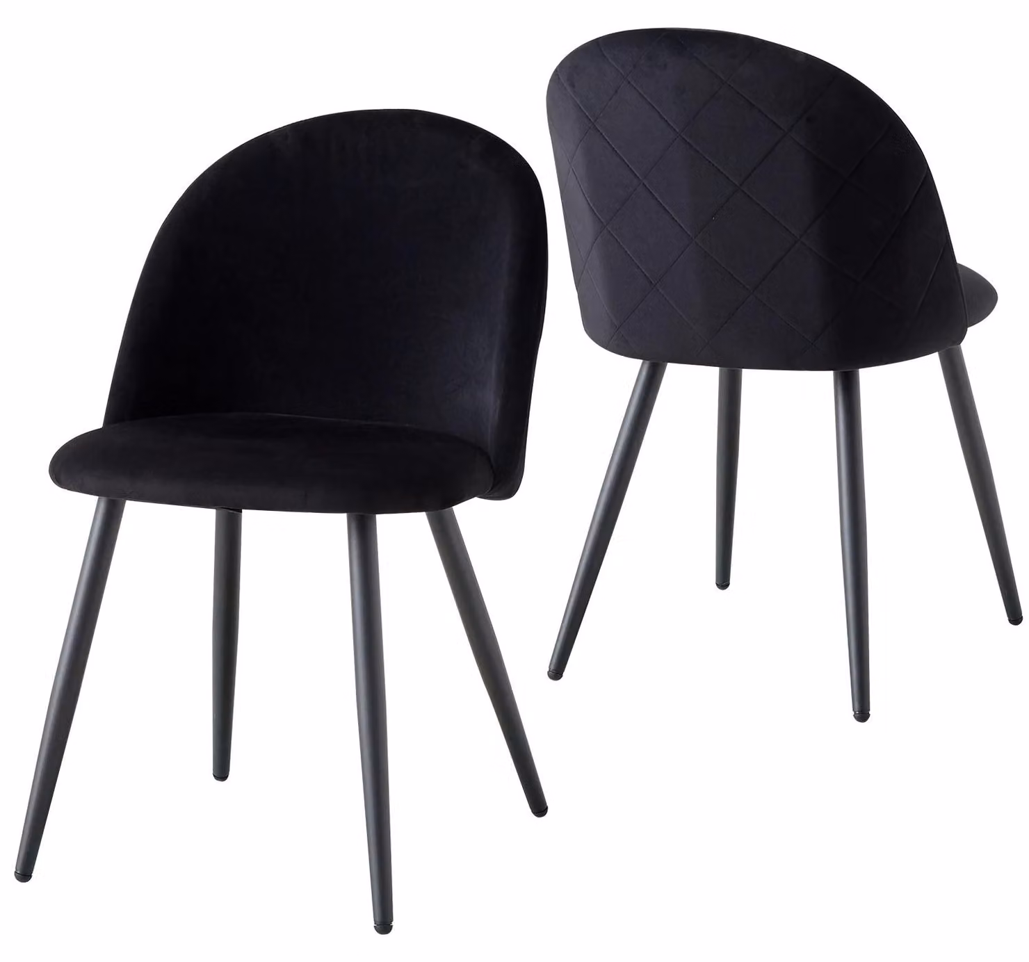 Set di 2 sedie da pranzo in velluto - Sedie imbottite dal design moderno - Stile nordico - Gambe in metallo - Adatte per cucina e camera da letto - Colore: nero