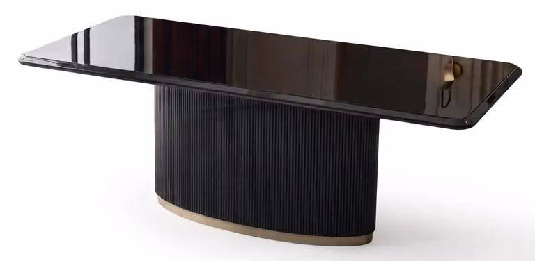 Tavolo da pranzo nero, elegante, rettangolare, con finitura lucida, ideale per la sala da pranzo
