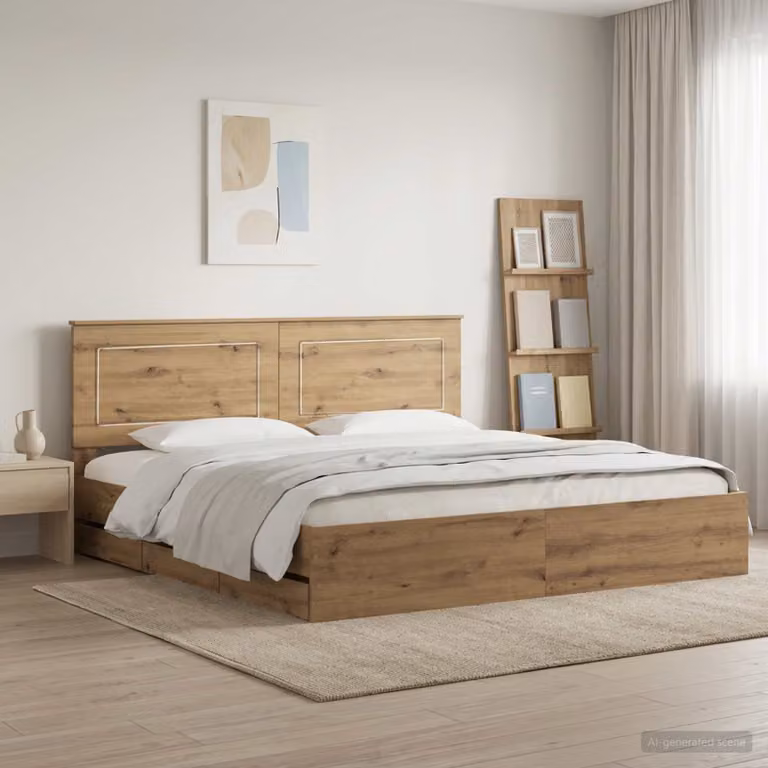 Letto con contenitore e testiera vidaXL in legno rovere artigianale marrone L/P/H: 180 x 200 x 206 cm