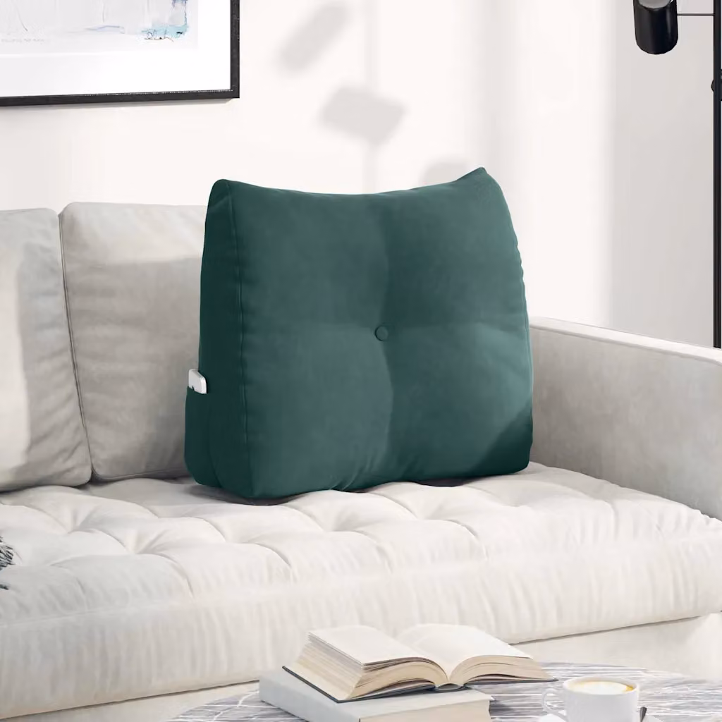Cuscino per schiena sagomato vidaXL in velluto verde con rivestimento rimovibile L: 60 cm, P: 24 cm, H: 50 cm